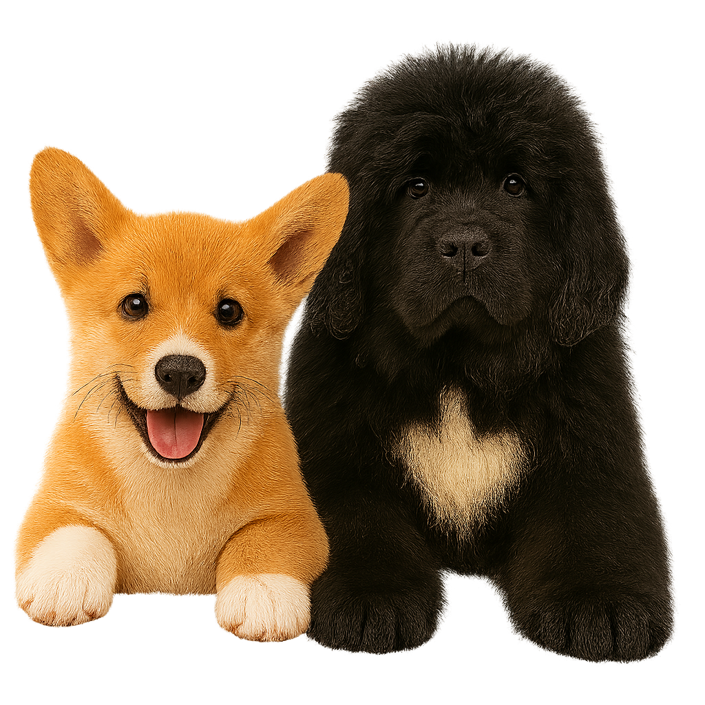 cuccioli di terranova e corgi appoggiati con le zampe al form di contatto